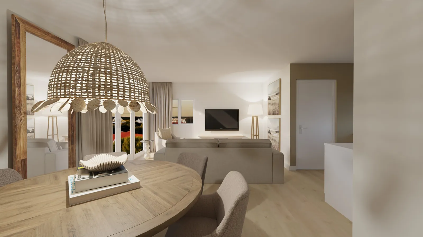 Dining nook with rattan pendant