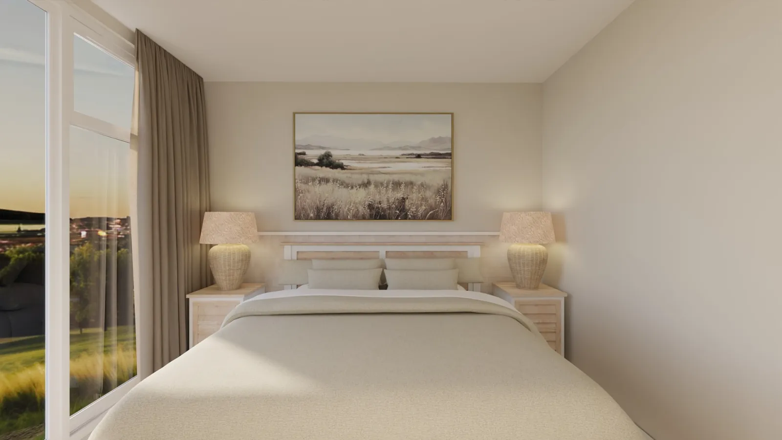 Rivièra 1 bedroom with framed coastal painting